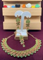 Light Green Stone Studded Gold Plated Festive Necklace Set